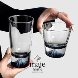 Ly thuỷ tinh đáy núi Phú Sĩ Nhật Bản 240ml 320ml. Cốc thuỷ tinh đáy hình núi tuyết cao cấp uống Matcha Cafe - Majehome 4
