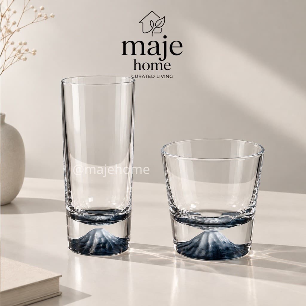 Ly thuỷ tinh đáy núi Phú Sĩ Nhật Bản 240ml 320ml. Cốc thuỷ tinh đáy hình núi tuyết cao cấp uống Matcha Cafe - Majehome
