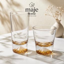 Ly thuỷ tinh đáy núi Phú Sĩ Nhật Bản 240ml 320ml. Cốc thuỷ tinh đáy hình núi tuyết cao cấp uống Matcha Cafe - Majehome 2