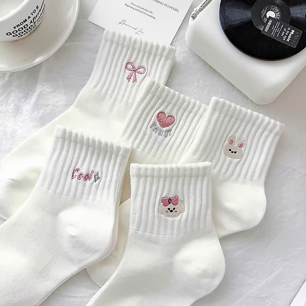 Sét 10 Đôi Tất Học Sinh Tông Màu Trắng Siêu Xinh, Tất Vớ Nữ Giá Rẻ Mã T22