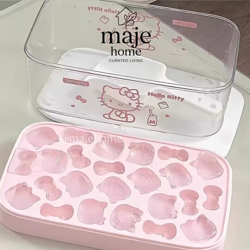 Khuôn đá silicone làm đá viên hình Hello Kitty có nắp đậy. Khay làm đá cute, hộp đựng đá tiện lợi - Majehome