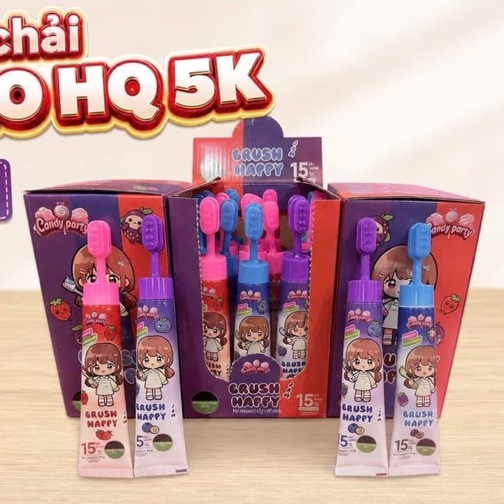 Hộp 20c kẹo bàn chải cô gái ,khủng long đanh răng siêu hot có siro chảy siêu ngon cho bé