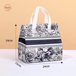 🌈  Túi Đựng Bình Nước , Đồ Ăn .  Hoa Văn Đen Trắng Cổ Điển Có Lót Bạc giúp Giữ Nhiệt dc Tốt Hơn 6