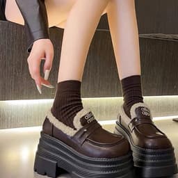 Giày lười nữ đế xuồng 10cm lót lông | Giày Nữ Tăng Chiều Cao mua đông lông 2026 2