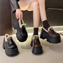 Giày lười nữ đế xuồng 10cm lót lông | Giày Nữ Tăng Chiều Cao mua đông lông 2026 3