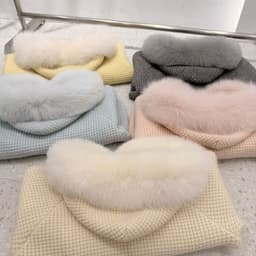 (CHICSEOUL) Áo khoác len hoạ tiết vặn thừng/đan phối lông mũ tone màu pastel xinh xắn phong cách Nertro Hàn Quốc 9