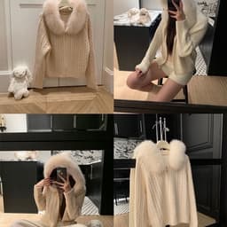 (CHICSEOUL) Áo khoác len hoạ tiết vặn thừng/đan phối lông mũ tone màu pastel xinh xắn phong cách Nertro Hàn Quốc 6