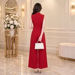 [ Hiền VNXK] Jumpsuit Nữ Dáng Dài Ống Rộng Sát Nách Cổ V Chất Thun Cát Dày Dặn - Đồ Bộ Liền Thân Dự Tiệc, Công Sở 2