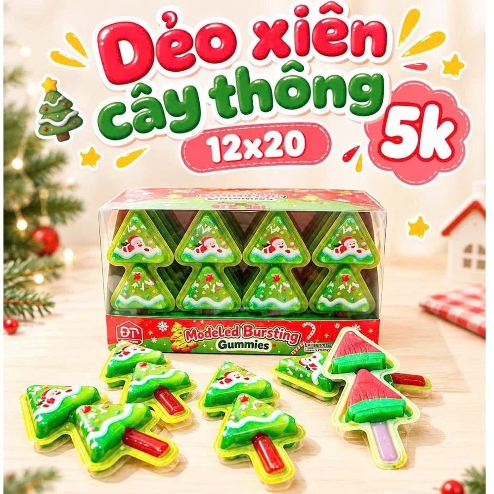 Hộp 24 xiên kẹo dẻo hình cây thông noel mỗi xiên 2 chiếc siêu ngon cho bé