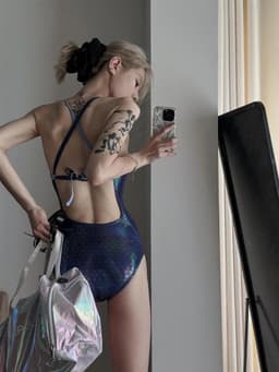 [Hoả Tốc Sẵn] Đồ Bơi,Bikini Một mảnh Liền Thân Hai Dây Nhũ Đen Vảy Cá 3