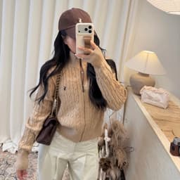 𝟏𝟒𝐚𝐦.𝐬𝐭𝐮𝐝𝐢𝐨 | Áo Khoác Len Nữ Khoá Kéo Cổ Dựng Dệt Kim Vặn Thừng Thêu Logo Polo Phong Cách Hàn Quốc Thu Đông Thanh Lịch 3