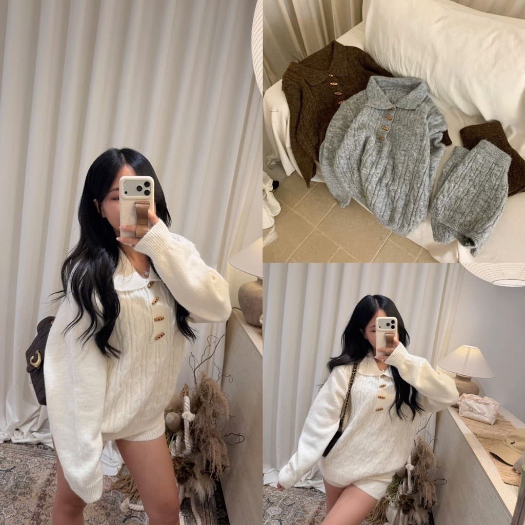 𝐬𝐭𝐮𝐝𝐢𝐨𝐛𝐲𝟐𝟓 | SET POLO LEN THỪNG KHUY GỖ KÈM QUẦN ĐÙI HÀNG QC