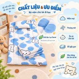 Bộ Nệm Cho Bé Đi Học Aniva Home 70x120cm, Kèm Gối Nằm Gòn + Mền Lụa Tencel 1x1m4, Nệm Ngủ Trưa Mầm Non 4