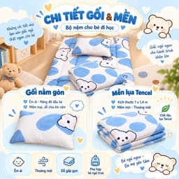 Bộ Nệm Đi Học Cho Bé Aniva Bedding 70x120cm, Kèm Gối Nằm Gòn + Mền Lụa Tencel 1x1m4, Nệm Ngủ Trưa Mầm Non 4