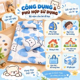 Bộ Nệm Đi Học Cho Bé Aniva Bedding 70x120cm, Kèm Gối Nằm Gòn + Mền Lụa Tencel 1x1m4, Nệm Ngủ Trưa Mầm Non 6