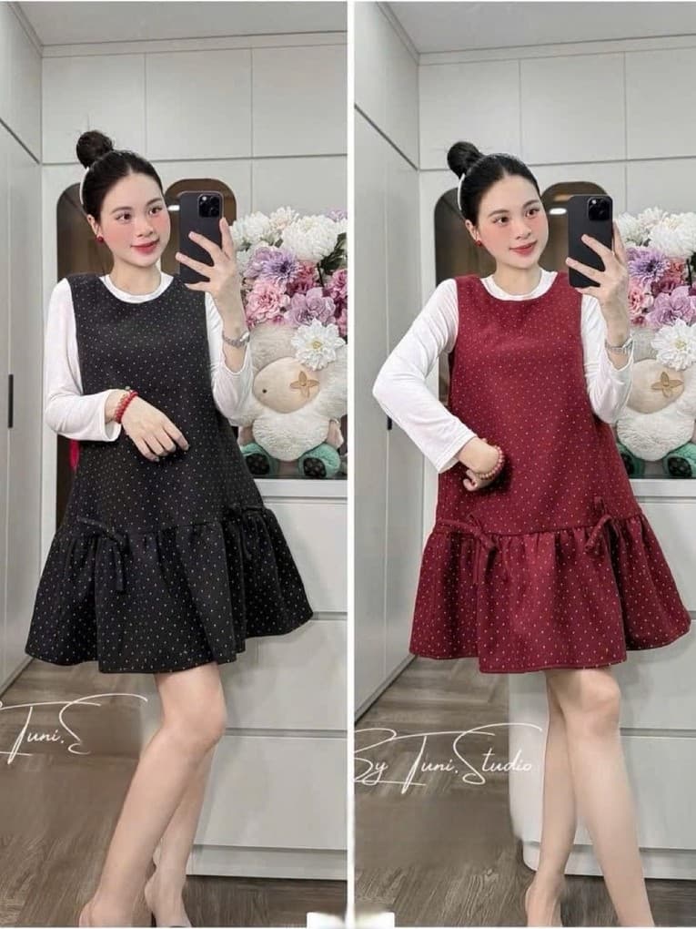 <Đầm Bầu Quynhanhhoue> (NH CLOTHING)Váy suông Set váy bi chân đính nơ M11984 sm