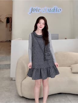 <Đầm Bầu Quynhanhhoue> (QC) Set váy kẻ kèm khăn Qc1372 2