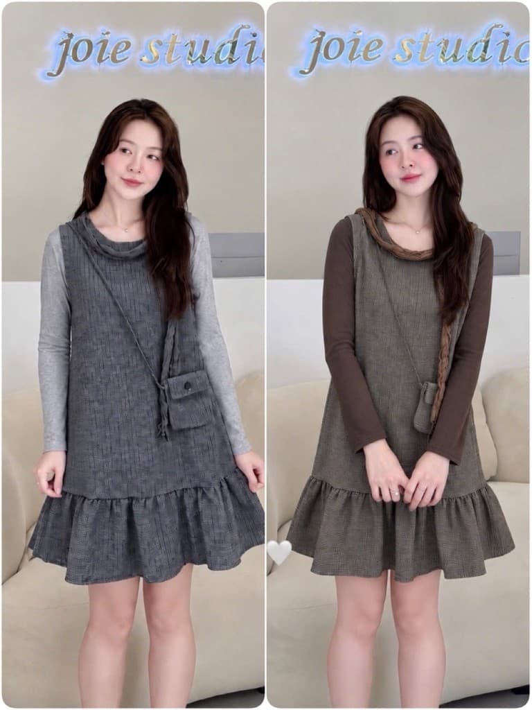 <Đầm Bầu Quynhanhhoue> (QC) Set váy kẻ kèm khăn Qc1372