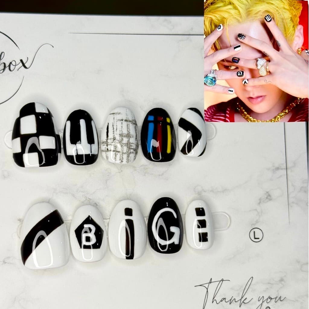 Nailbox BIGBANG G-Dragon Đen Trắng | Nail Box Handmade Thủ Công Nail Concert Kpop Unisex– Mellow Nailbox