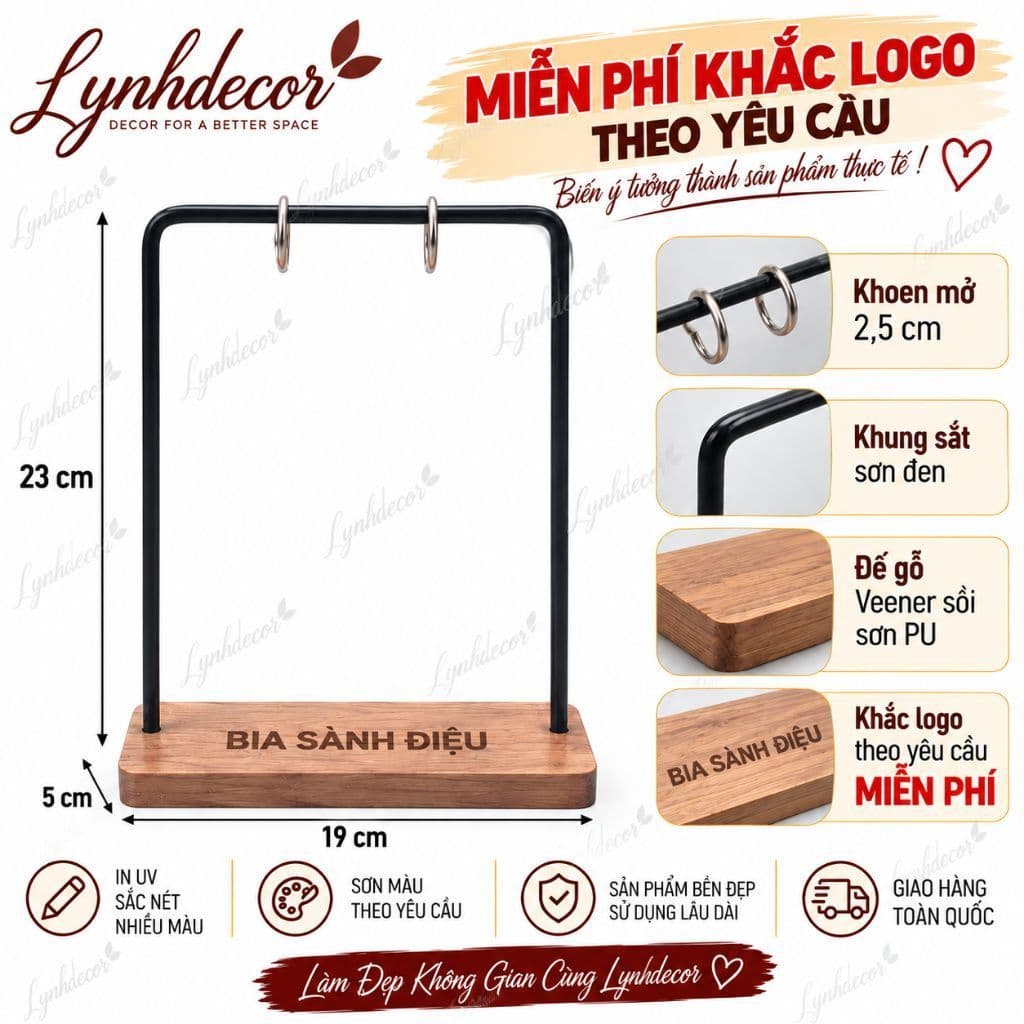 Standee Tencard Khung Sắt Đế Gỗ, Menu Để Bàn treo Menu A5 - Lamdecor miễn phí khắc tên theo yêu cầu