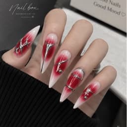 Nailbox Handmade Đỏ Ombre Trắng Chrome Bạc Cá Tính | Móng Giả Thiết Kế Thủ Công Y2K – Mellow Nailbox 1