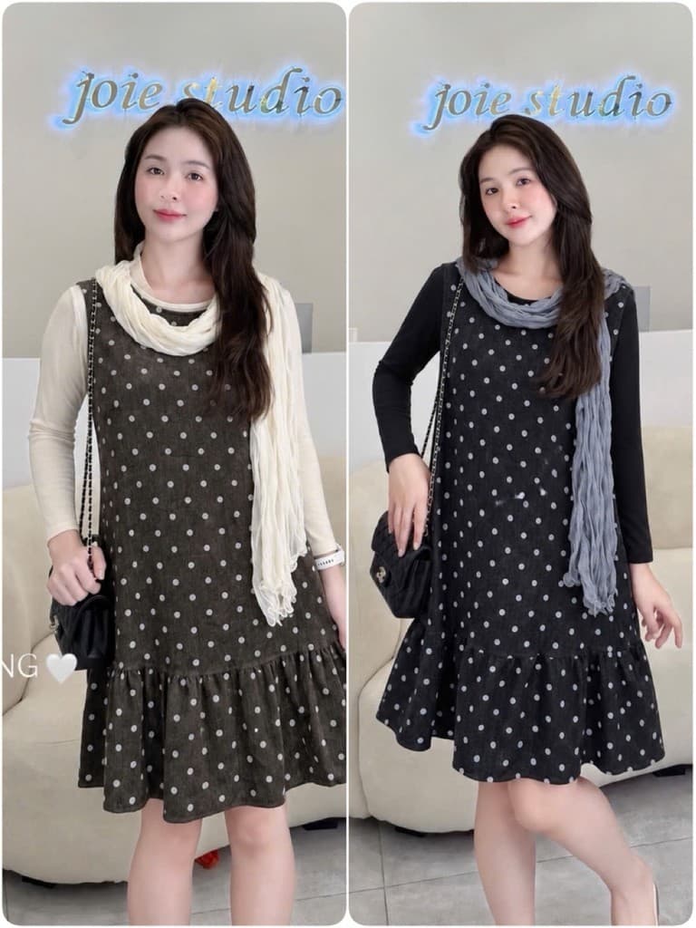 <Đầm Bầu Quynhanhhoue> (QC) Set váy bi kèm khăn Qc938