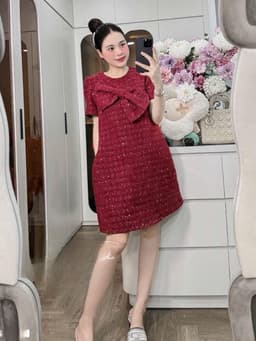 <Đầm Bầu Quynhanhhoue> (NH CLOTHING)Váy suông váy dạ nơ ngực M11988 sm 4
