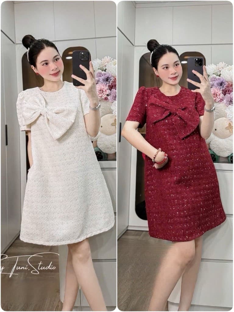 <Đầm Bầu Quynhanhhoue> (NH CLOTHING)Váy suông váy dạ nơ ngực M11988 sm