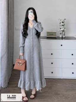 <Đầm Bầu Quynhanhhoue> (QC) Váy len bèo khuy dọc freesize 8