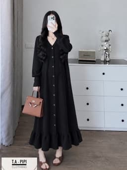 <Đầm Bầu Quynhanhhoue> (QC) Váy len bèo khuy dọc freesize 6