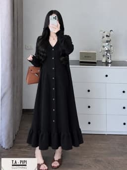 <Đầm Bầu Quynhanhhoue> (QC) Váy len bèo khuy dọc freesize 9