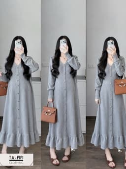 <Đầm Bầu Quynhanhhoue> (QC) Váy len bèo khuy dọc freesize 4