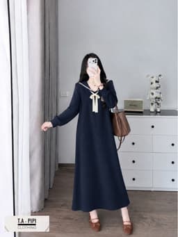 <Đầm Bầu Quynhanhhoue> (QC) Váy len thuỷ thủ dài tay freesize 4