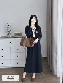 <Đầm Bầu Quynhanhhoue> (QC) Váy len thuỷ thủ dài tay freesize 3