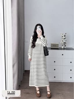 <Đầm Bầu Quynhanhhoue> (QC) Váy len kẻ thêu ngựa freesize 5