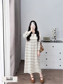 <Đầm Bầu Quynhanhhoue> (QC) Váy len kẻ thêu ngựa freesize 6