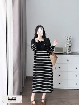 <Đầm Bầu Quynhanhhoue> (QC) Váy len kẻ thêu ngựa freesize 7
