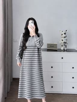 <Đầm Bầu Quynhanhhoue> (QC) Váy len kẻ thêu ngựa freesize 4