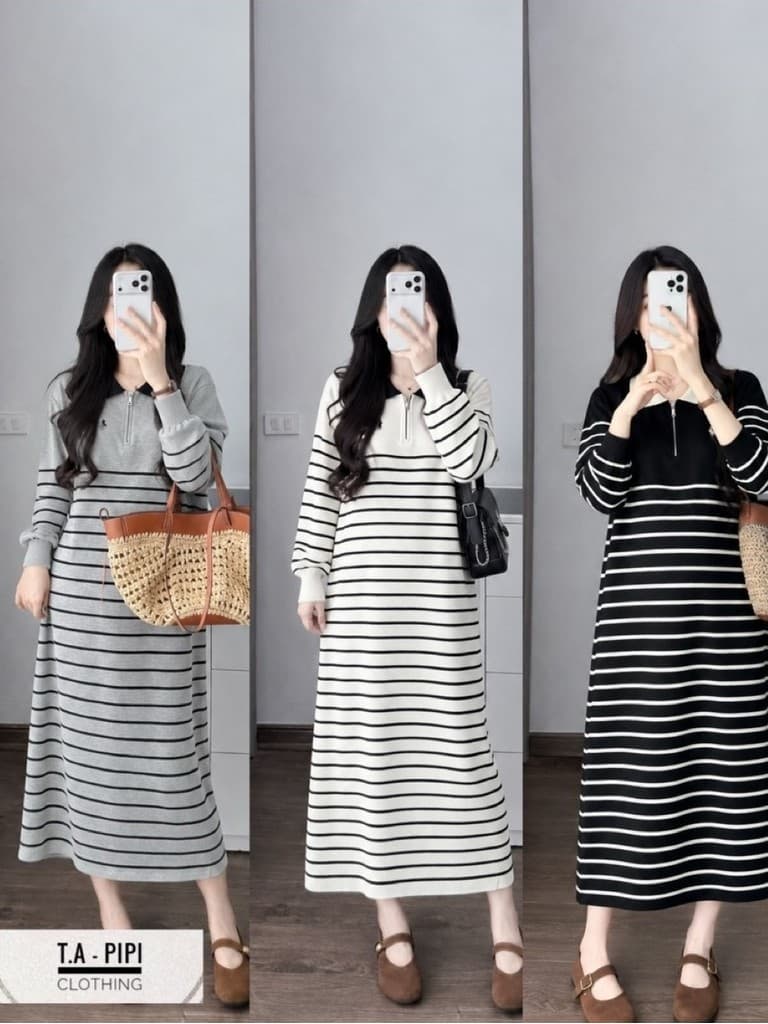 <Đầm Bầu Quynhanhhoue> (QC) Váy len kẻ thêu ngựa freesize