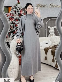 <Đầm Bầu Quynhanhhoue> (QC) Set len choàng 2 màu đen - ghi freesize 4