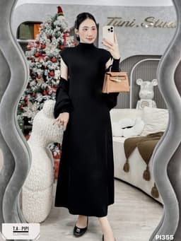 <Đầm Bầu Quynhanhhoue> (QC) Set len choàng 2 màu đen - ghi freesize 5