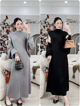 <Đầm Bầu Quynhanhhoue> (QC) Set len choàng 2 màu đen - ghi freesize 1