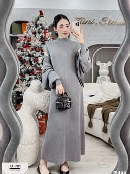 <Đầm Bầu Quynhanhhoue> (QC) Set len choàng 2 màu đen - ghi freesize 2