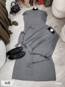 <Đầm Bầu Quynhanhhoue> (QC) Set len choàng 2 màu đen - ghi freesize 7