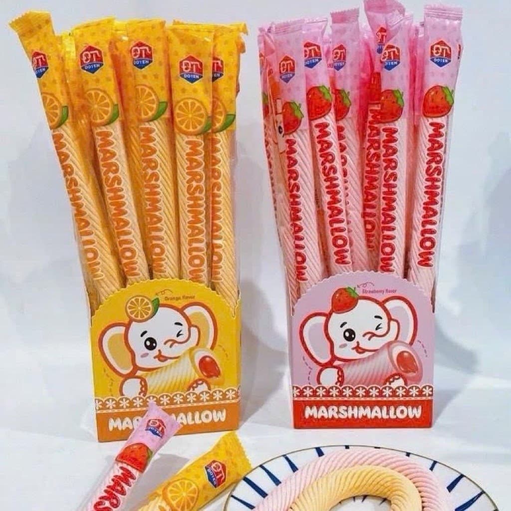 Giá sỉ 30 thanh kẹo dẻo xoắn Marshmallow bông voi có nhân, đồ ăn vặt cổng trường hot hít siêu ngon