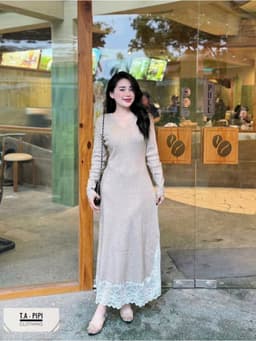 <Đầm Bầu Quynhanhhoue> (QC) Váy len cổ tim pha chân ren freesize 5