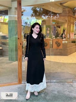 <Đầm Bầu Quynhanhhoue> (QC) Váy len cổ tim pha chân ren freesize 2