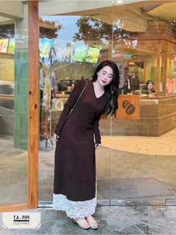 <Đầm Bầu Quynhanhhoue> (QC) Váy len cổ tim pha chân ren freesize 8