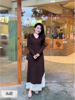 <Đầm Bầu Quynhanhhoue> (QC) Váy len cổ tim pha chân ren freesize 3