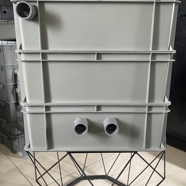 Bộ lọc Baki tràn cho hồ cá nhỏ dưới 1500 lít - Kích thước 46x27x16cm, màu xám, ống phi 34
